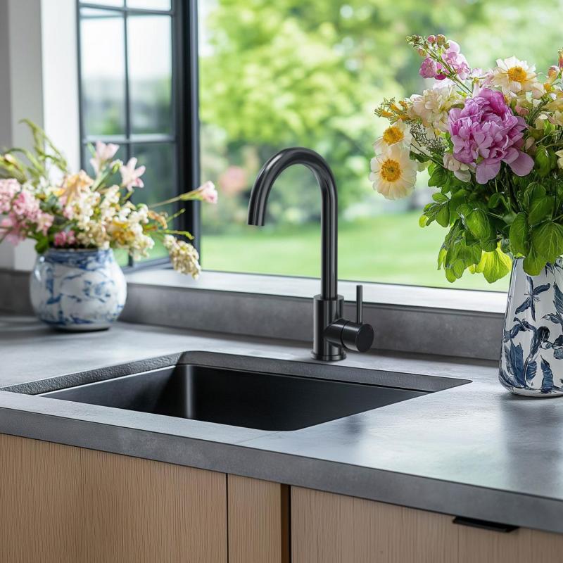 Aquadesign R25 évier en acier pour montage en surface, sous plan et à fleur de plan gun metal 40x40cm 1208958207