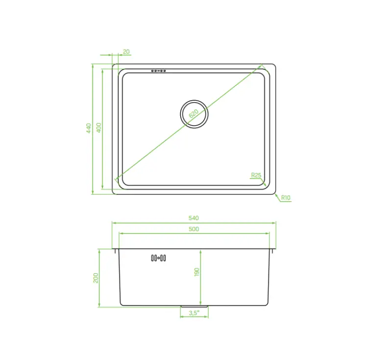 Aquadesign R25 évier en inox pour montage en surface, sous plan et à fleur de plan 50x40cm 1208958208