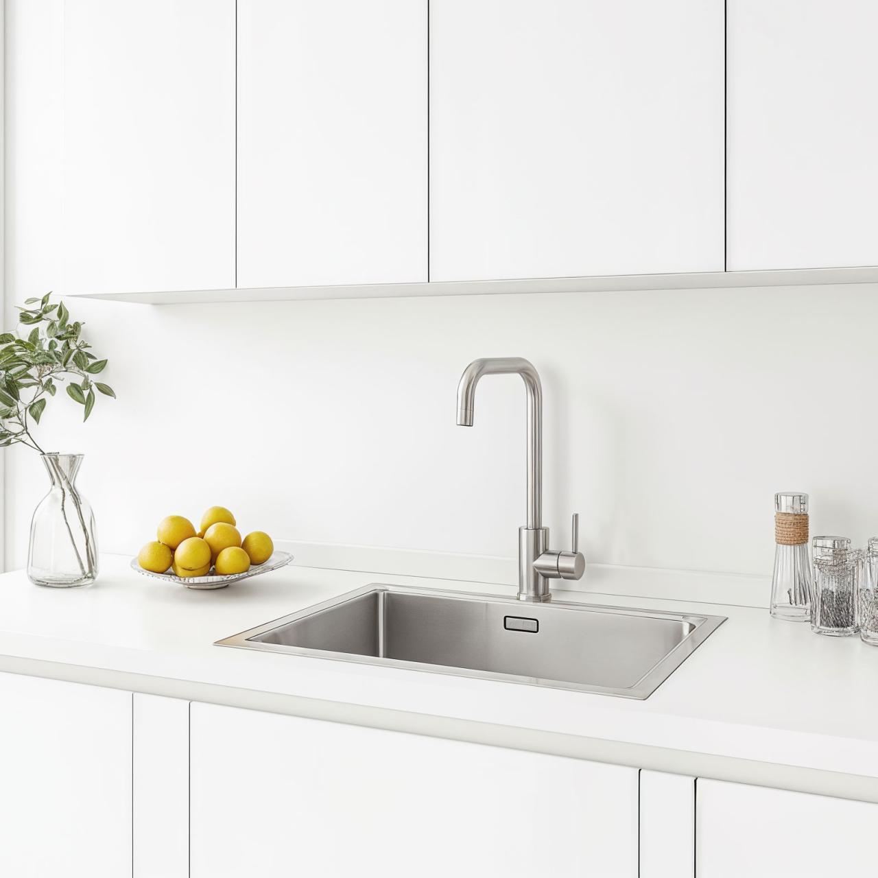 Ausmann Inox Robinet de cuisine carré à bec pivotant entièrement en inox 1208958309