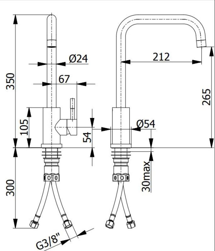 Ausmann Inox Robinet de cuisine carré à bec pivotant entièrement en inox 1208958309