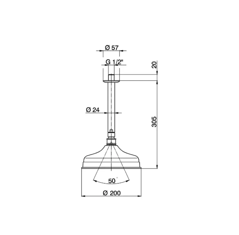 Huber Victorian Pomme de douche pluie en inox avec bras de plafond SS0134102A
