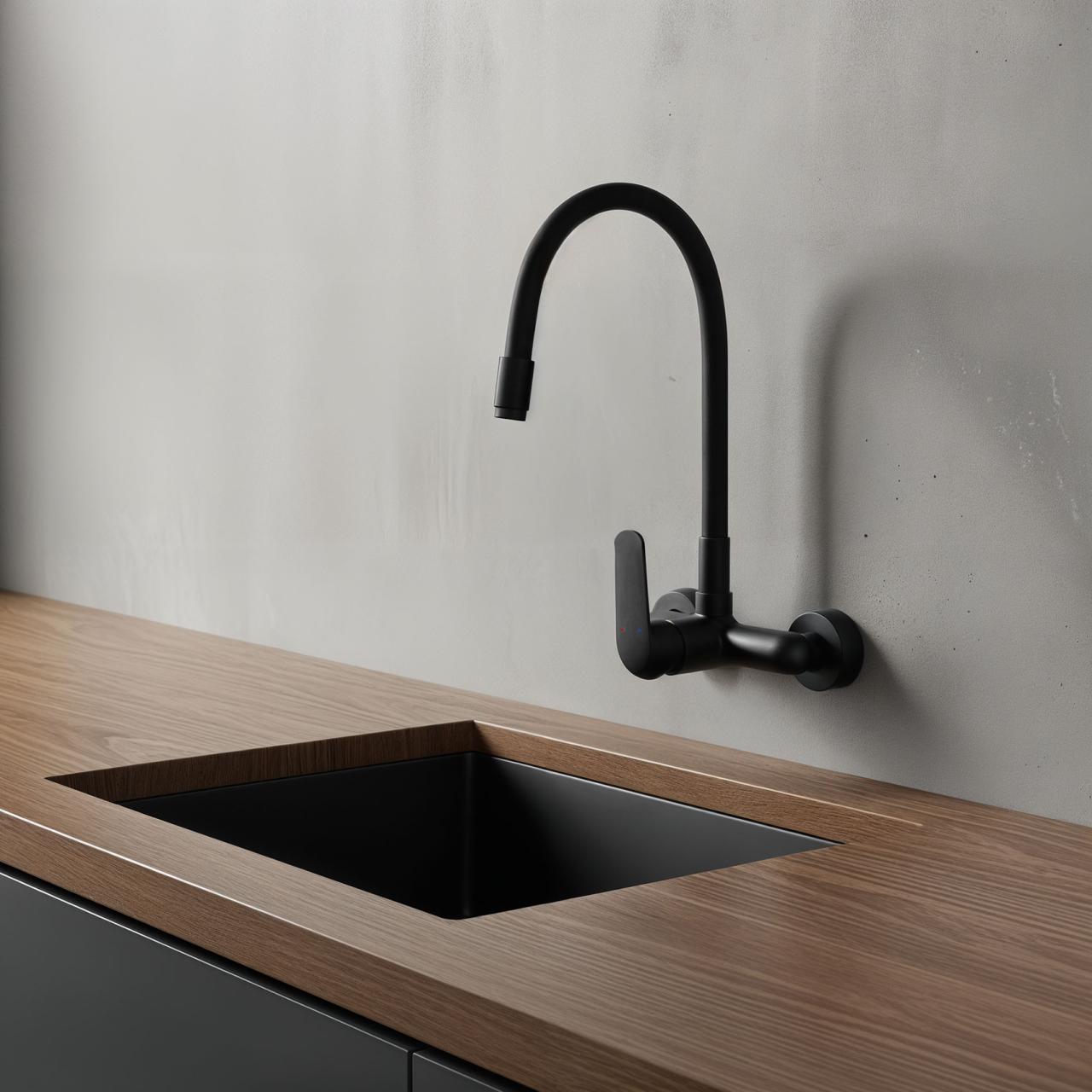 Robinet mural Aquatrimo Chopin avec bec flexible haut en noir mat 21CP8462SW