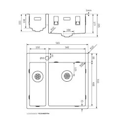 Lorreine série SP évier en inox 56x51 cm avec bord pour trou pour robinet 1534SPTH