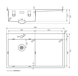 Lorreine série SP évier en inox 86x51 cm avec bord pour trou de robinet 40SPDB-R