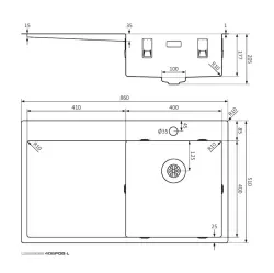 Lorreine série SP évier en inox 86x51 cm avec bord pour trou de robinet 40SPDB-L