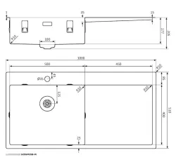 Lorreine série SP évier en inox 100x51 cm avec bord pour trou de robinet de banc 50SPDB-R