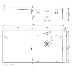 Lorreine série SP évier en inox 100x51 cm avec un bord pour trou de robinet 50SPDB-L