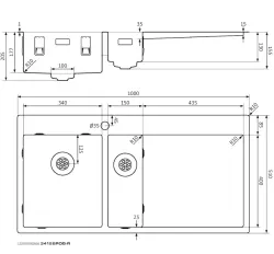 Lorreine série SP évier en inox 100x51 cm avec bord pour trou de robinet 3415SPDB-R
