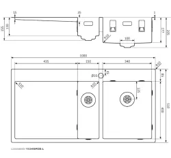 Lorreine série SP évier en inox 100x51 cm avec bord pour trou de robinet 1534SPDB-L