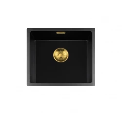 Lorreine série BQ 44x41cm évier sous plan noir avec bouchon doré 40BQ37-FU-GOLD