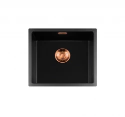 Lorreine série BQ 44x41cm évier sous plan noir avec bouchon cuivré 40BQ37-FU-COPPER