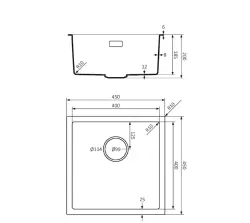 Lorreine série BQ évier en surface 45x45cm noir avec bouchon en inox 40BQ-T-INOX
