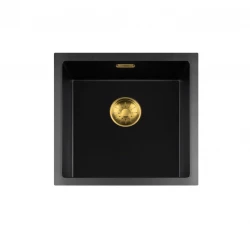 Evier Lorreine série BQ 45x45cm noir en surface avec bouchon doré 40BQ-T-GOLD