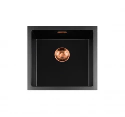 Lorreine série BQ évier en surface 45x45cm noir avec bouchon cuivré 40BQ-T-COPPER