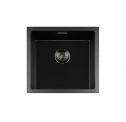 Lorreine série BQ évier en surface 45x45cm noir avec bouchon gun metal 40BQ-T-GUNMETAL