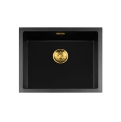 Lorreine évier série BQ 55x45cm en surface noir avec bouchon doré 50BQ-T-GOLD
