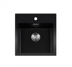 Lorreine série BQ évier en surface 46x52cm noir avec bouchon en inox 40BQ37TH-T-INOX