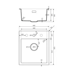 Lorreine série BQ évier en surface 46x52cm noir avec bouchon en inox 40BQ37TH-T-INOX
