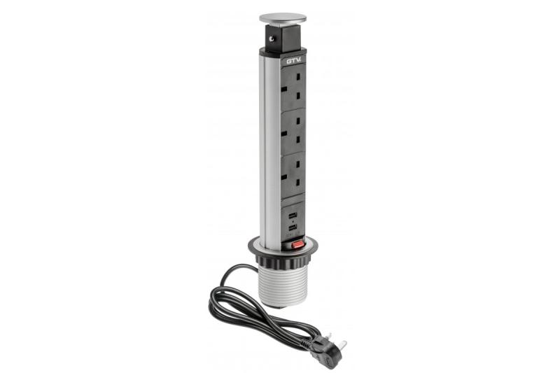 Câble d'extension pour mortaise de bureau 60 mm, 3 prises UK, 2 ports USB 2,1 A 5 V (argent) VERSION ANGLAISE 1208958629