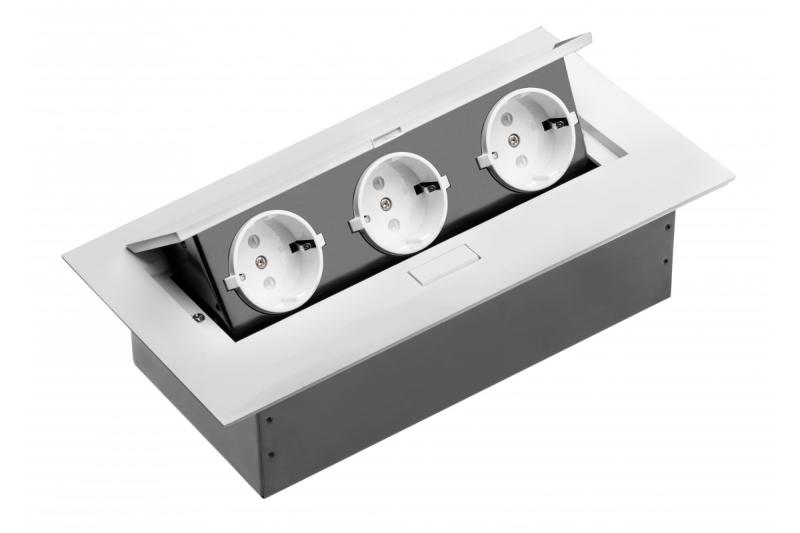 Câble d'extension de bureau, 3x prise schuko, sans câble, blanc 1208958665