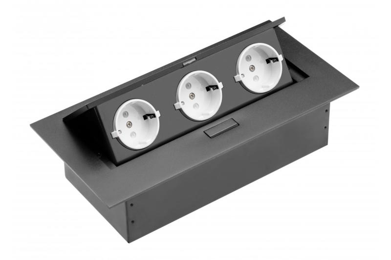 Câble d'extension de bureau, 3x prise schuko, sans câble, noir 1208958666