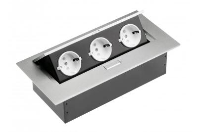 Câble d'extension de bureau 3x prise schuko, sans câble, aluminium 1208958667