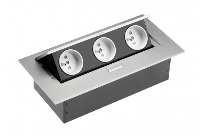 Câble d'extension de bureau 3x prise avec mise à la terre, sans câble, aluminium 1208958668
