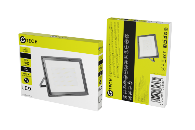 G-TECH projecteur LED, 18000lm, AC220-240V, 50/60 Hz, PF>0,9, RA>80, IP65, 120°, 4000K, noir 1208959187