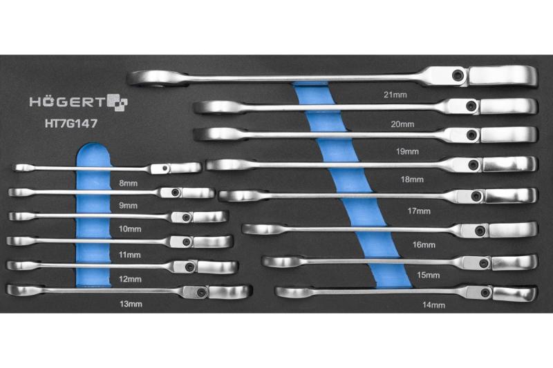 Hoegert Combinaison de clé à cliquet avec tête flexible, ensemble de 14 pièces en mousse technique. 1208962054