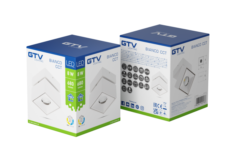 Decor Luminaire LED bianco cct 8W 680lm AC220-240V 50/60 Hz Ra≥80 IP20 36° 2700/3300/4000K carré blanc. 1208962675