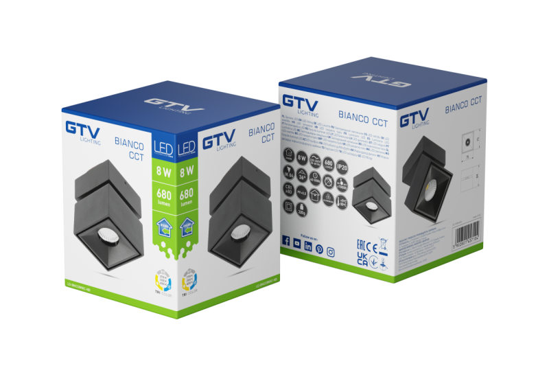 Decor Luminaire LED BIANCO CCT 8W 680lm AC220-240V 50/60 Hz Ra≥80 IP20 36° 2700/3300/4000K carré noir. 1208962676