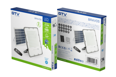 Projecteur LED solaire BRAVOS, 150W, 1500lm, 6400K, IP65, 120°, panneau solaire, télécommande, 3y 1208962682