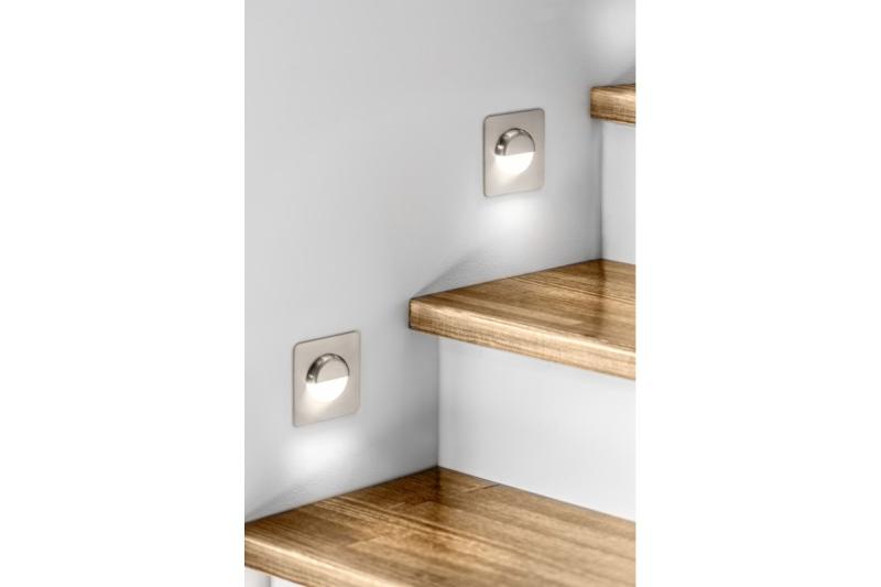 Decor Luminaire d'escalier à LED ESCADA KB DC12V, carré avec couvercle dépoli, 0,8W 70lm 4000K, câble inox de 150cm.