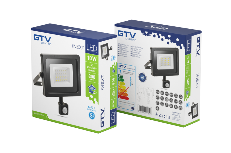 Projecteur INEXT LED avec un capteur de mouvement, 10W, 800lm, AC220-240V, 50/60 Hz, PF> 0.9, RA> 80, IP65, 120 1208962858