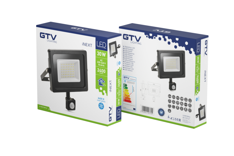 Projecteur LED iNEXT avec détecteur de mouvement 30 W 2400 lm, PF > 0,9, RA > 80, IP65, 120°, 6400 K, corps noir 1208962860