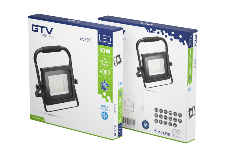 Projecteur LED iNEXT (portable) 50 W 4000 lm, PF > 0,9, RA > 80, IP65, 120°, 6400 K, corps noir 1208962863