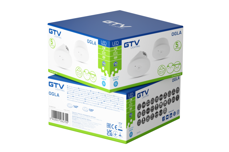 Luminaire d'urgence OGLA LED, 3W, 200lm, AC220-240V, 50-60Hz, IP20, 6400K, 3H, tâche unique, bouton TEST 1208963016