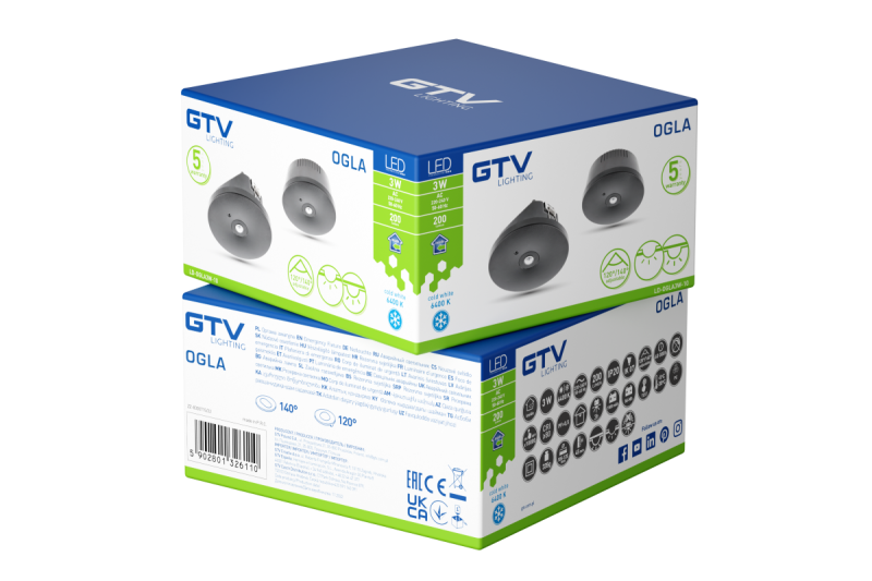 Luminaire d'urgence OGLA LED, 3W, 200lm, AC220-240V, 50-60Hz, IP20, 6400K, 3H, tâche unique, TEST, noir 1208963017