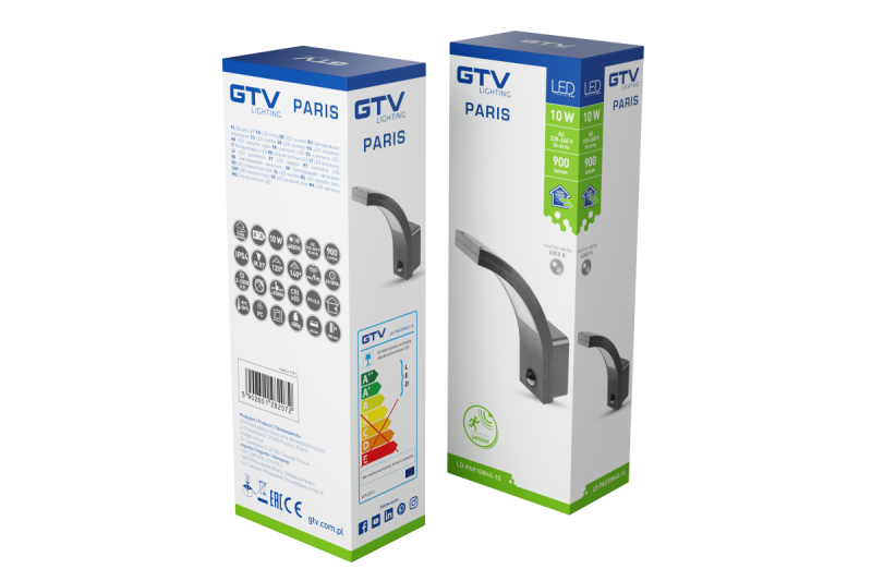 Decor Luminaire PARIS LED avec détecteur de mouvement 10W 900lm IP54 AC220-240V 50/60Hz 140° 9m 4000K noir 1208963096