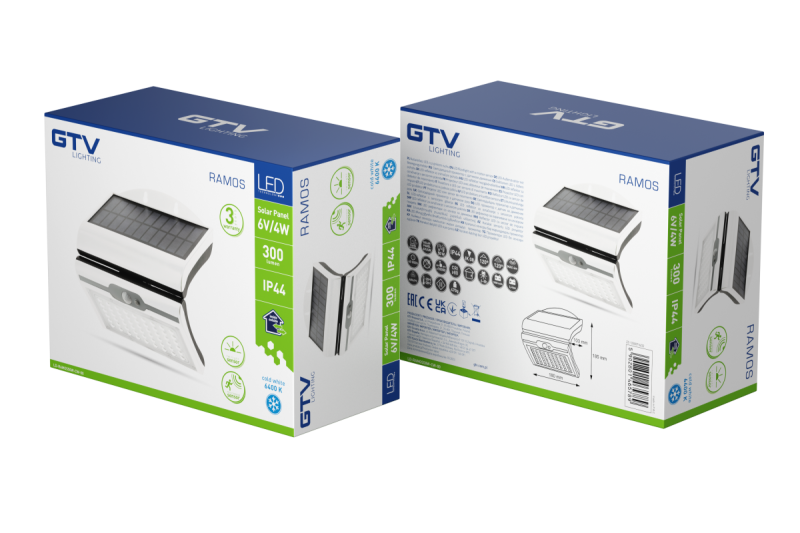 Luminaire de Façade Solaire RAMOS avec Détecteur de Mouvement/Crépuscule, 50W, 300lm, 3,7V 1800mAh, IP44, 6000K, blanc 1208963114