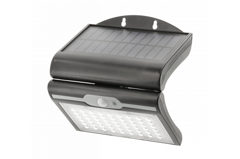 RAMOS Luminaire de Façade Solaire avec Détecteur de Mouvement/Crépusculaire, 50W, 300lm, 3,7V 1800mAh, IP44, 6000K, Noir 1208963115