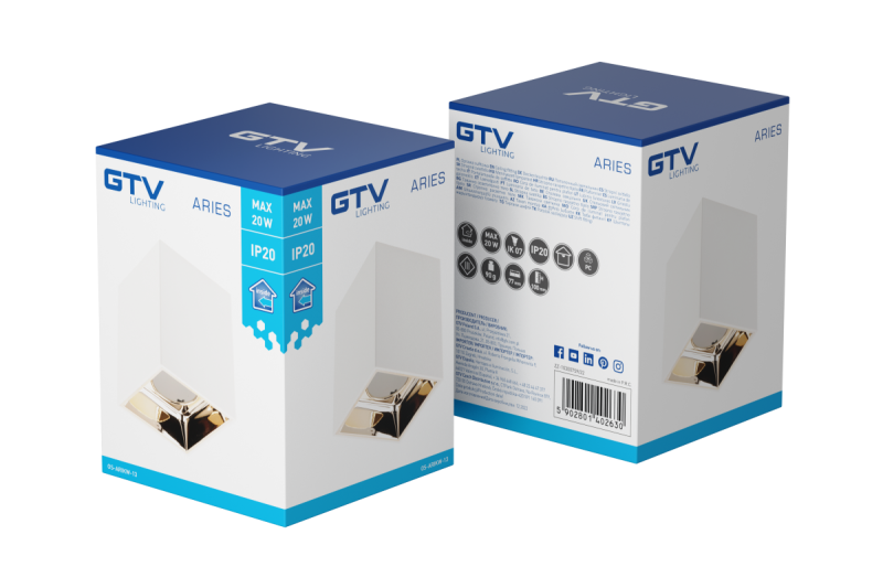 Decor Luminaire de plafond ARIES PC 77x100mm IP20 max 20W carré blanc/or. 1208963815