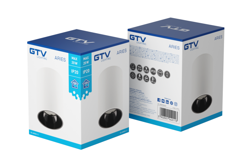 Decor Luminaire de plafond ARIES PC 73x105mm IP20 max 20W rond blanc/noir. 1208963818