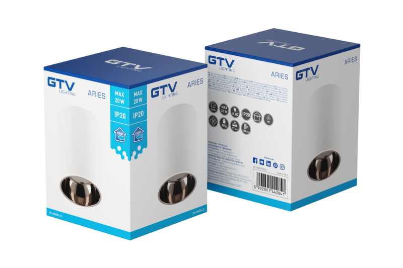 Decor Luminaire de plafond ARIES PC 73x105mm IP20 max 20W rond blanc/chrome noir. 1208963820