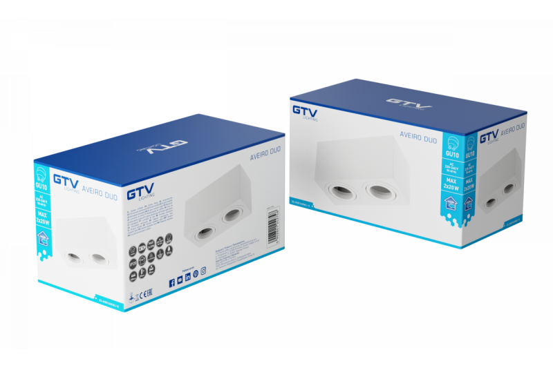 Decor Luminaire de plafond AVEIRO DUO en aluminium 160x80x85mm IP20 max 20W*2 carré blanc. 1208963825