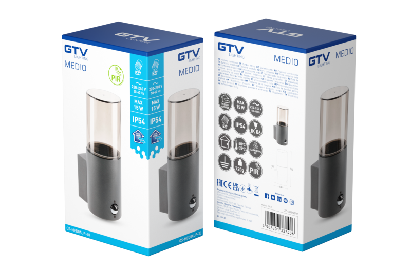 Decor Luminaire de jardin MEDIO-AU PIR E27 MAX.15W IP54 AC220-240V 50-60Hz lampe murale supérieure en graphite. 1208963938