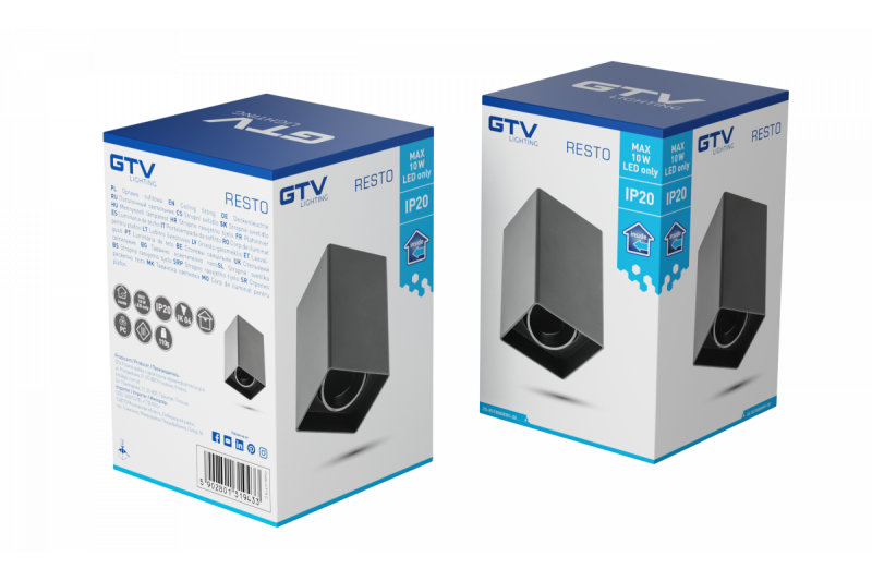 Decor Luminaire de plafond RESTO PC 80x80x125mm IP20 max 20W carré noir 1208963987