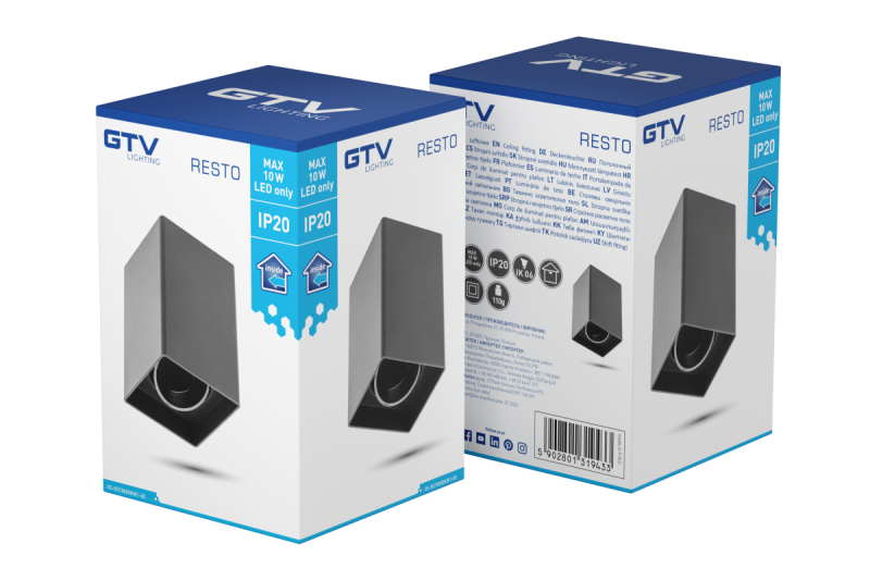 Decor Luminaire de plafond RESTO PC 80x80x125mm IP20 max 20W carré noir 1208963987