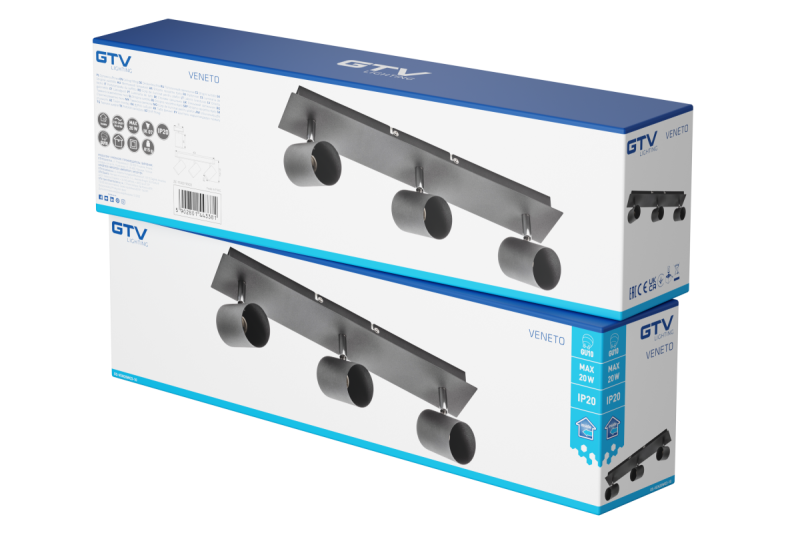 Decor Luminaire de plafond VENETO IP20 max. 20W 3 x GU10 rond noir 1208964040