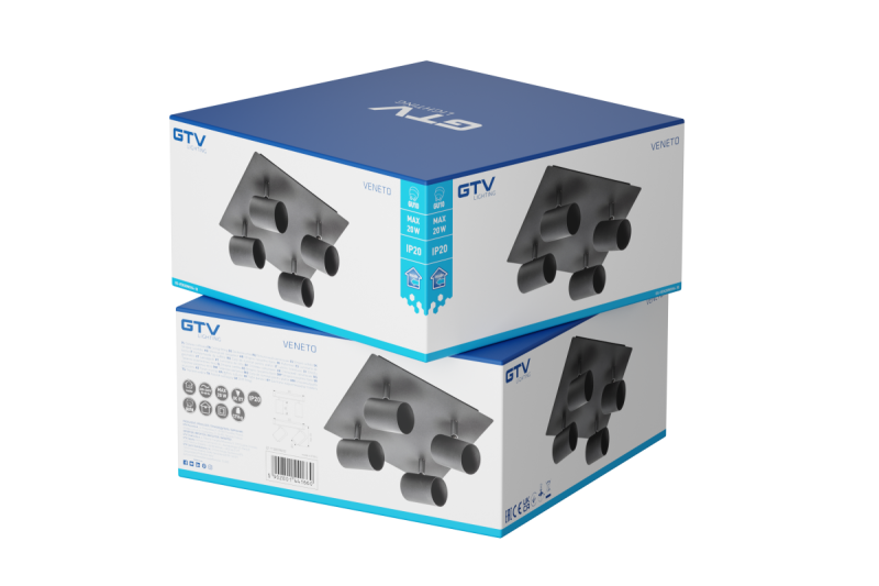 Decor Luminaire de plafond VENETO IP20 max. 20W 4 x GU10 rond/carré noir. 1208964046